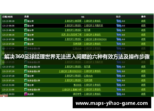 解决360足球经理世界无法进入问题的六种有效方法及操作步骤